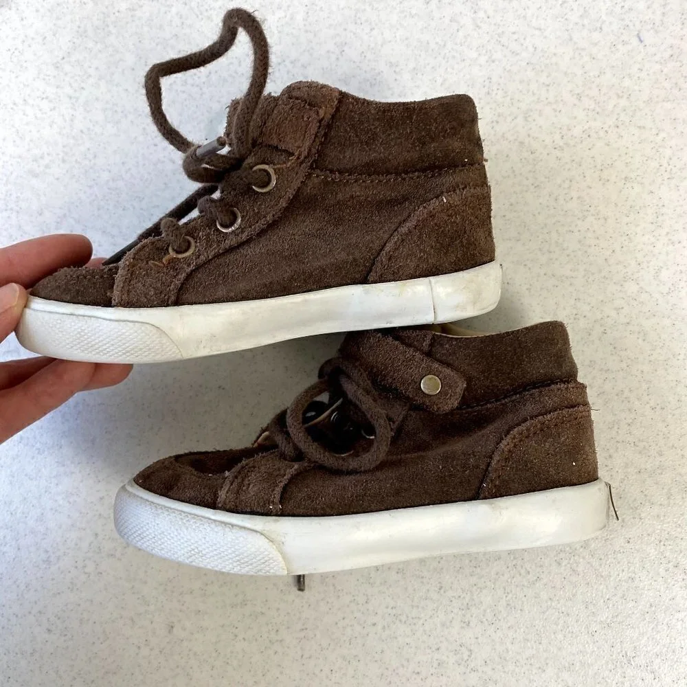 Janie and Jack Leather High Top Sneaker Brown 8